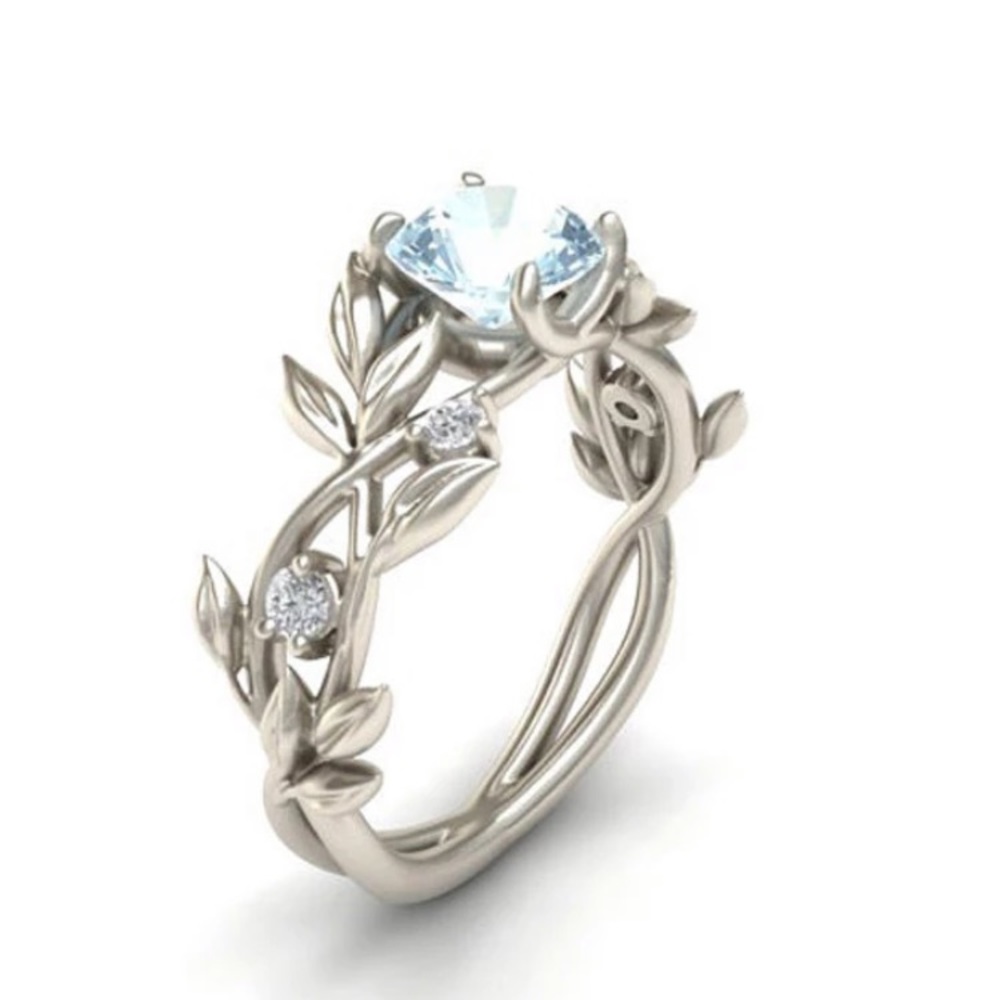 Leaf Design Silver Wedding / Engagement Ring - Picture 2 of 3